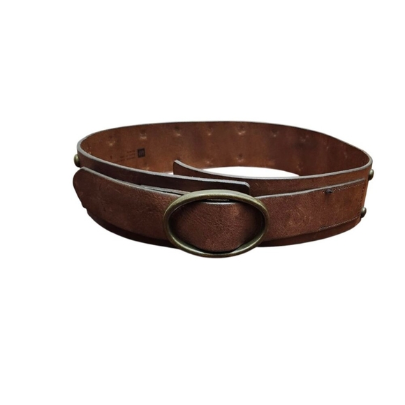 GAP BELT Brown GENUINE Cowhide Leather Heavy Brass Belt Buckle Brass Studs Buckl - Picture 4 of 14